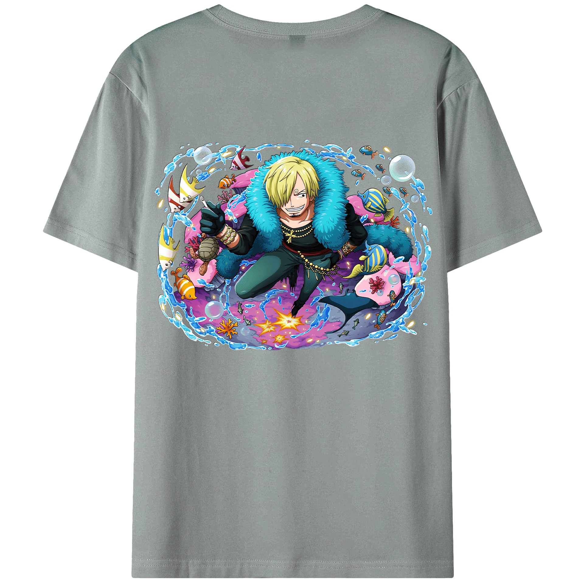 （画像用） ワンピース サンジ ONE PIECE Sanji 綿100％ メンズ半袖Tシャツ（バックプリント） 通気性
